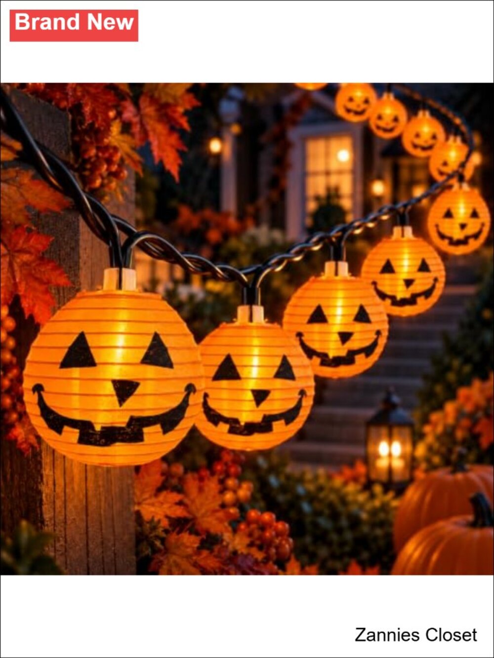 👻 8.5FT Pumpkin Lantern String Lights Halloween Decor 10 Jack-o-Lantern